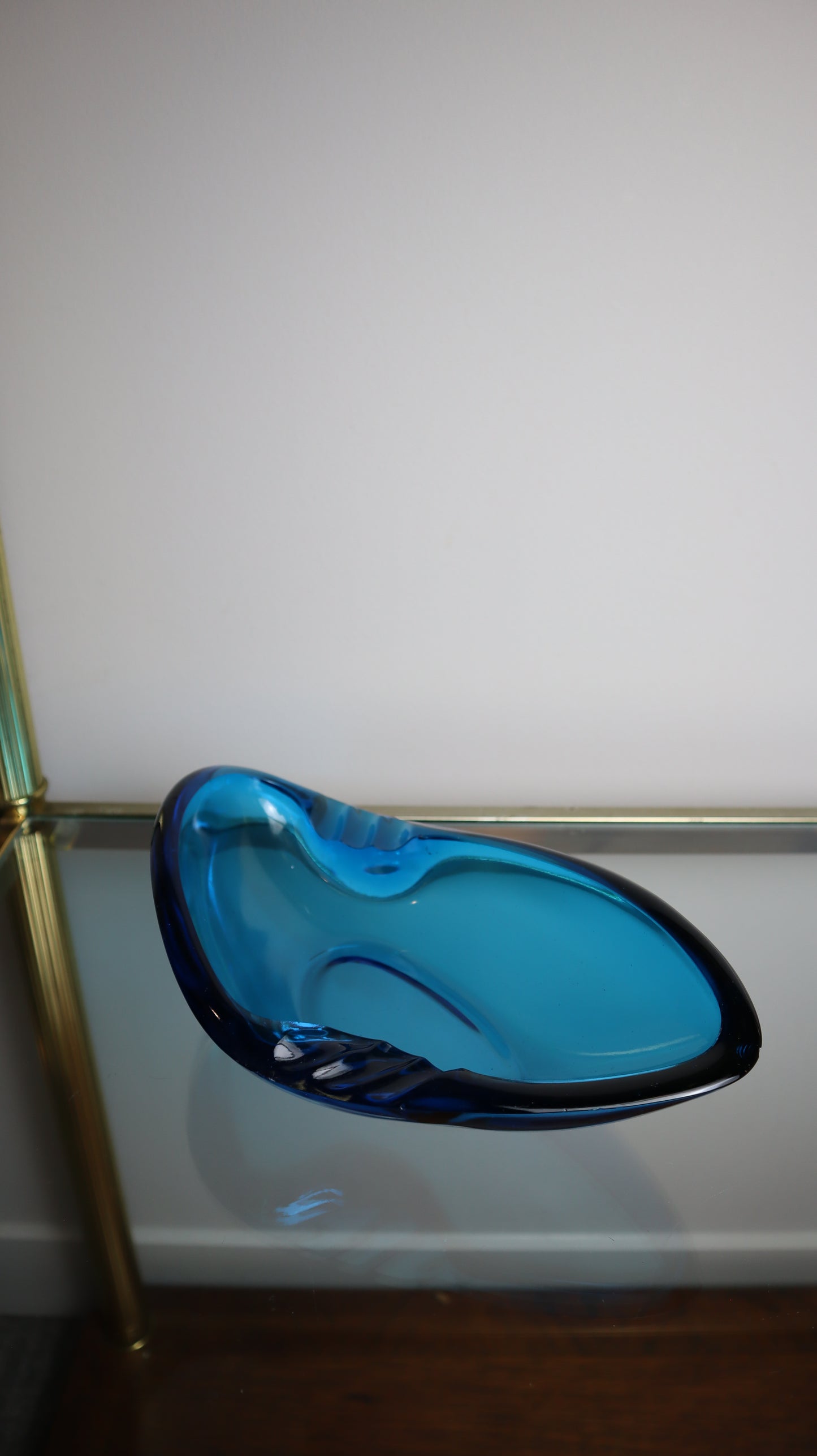 Large Blue Glass Vintage Ashtray