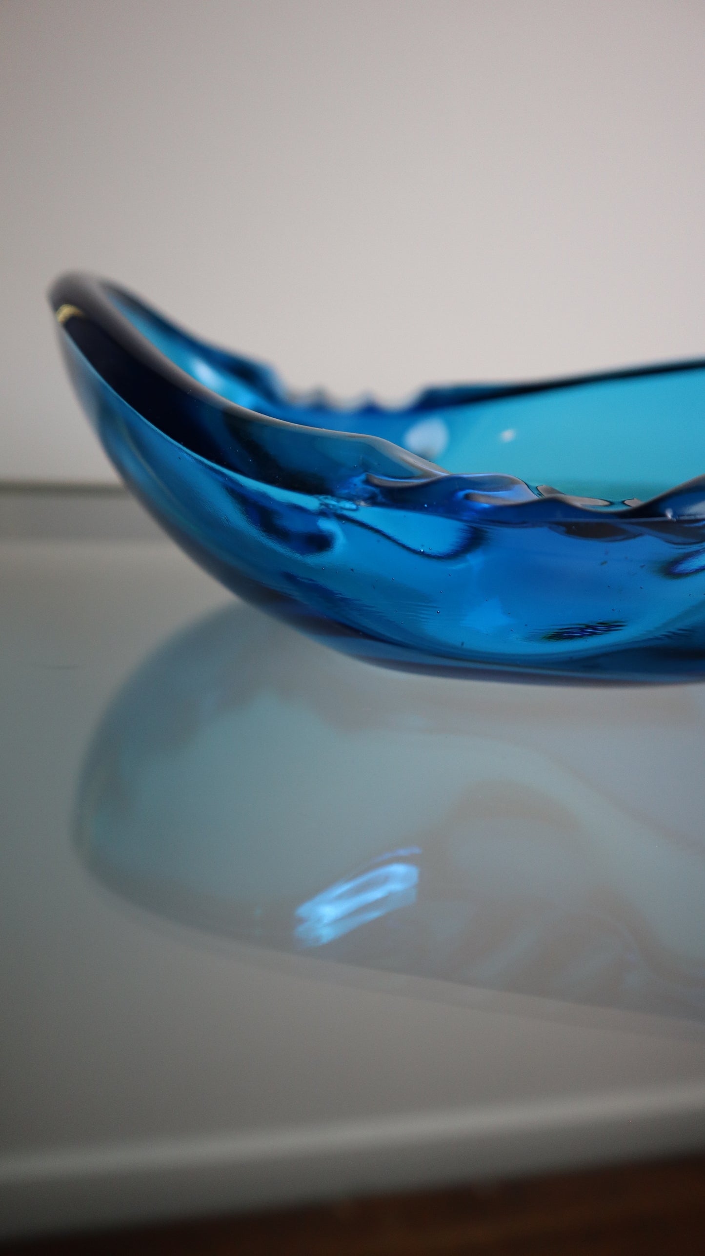 Large Blue Glass Vintage Ashtray