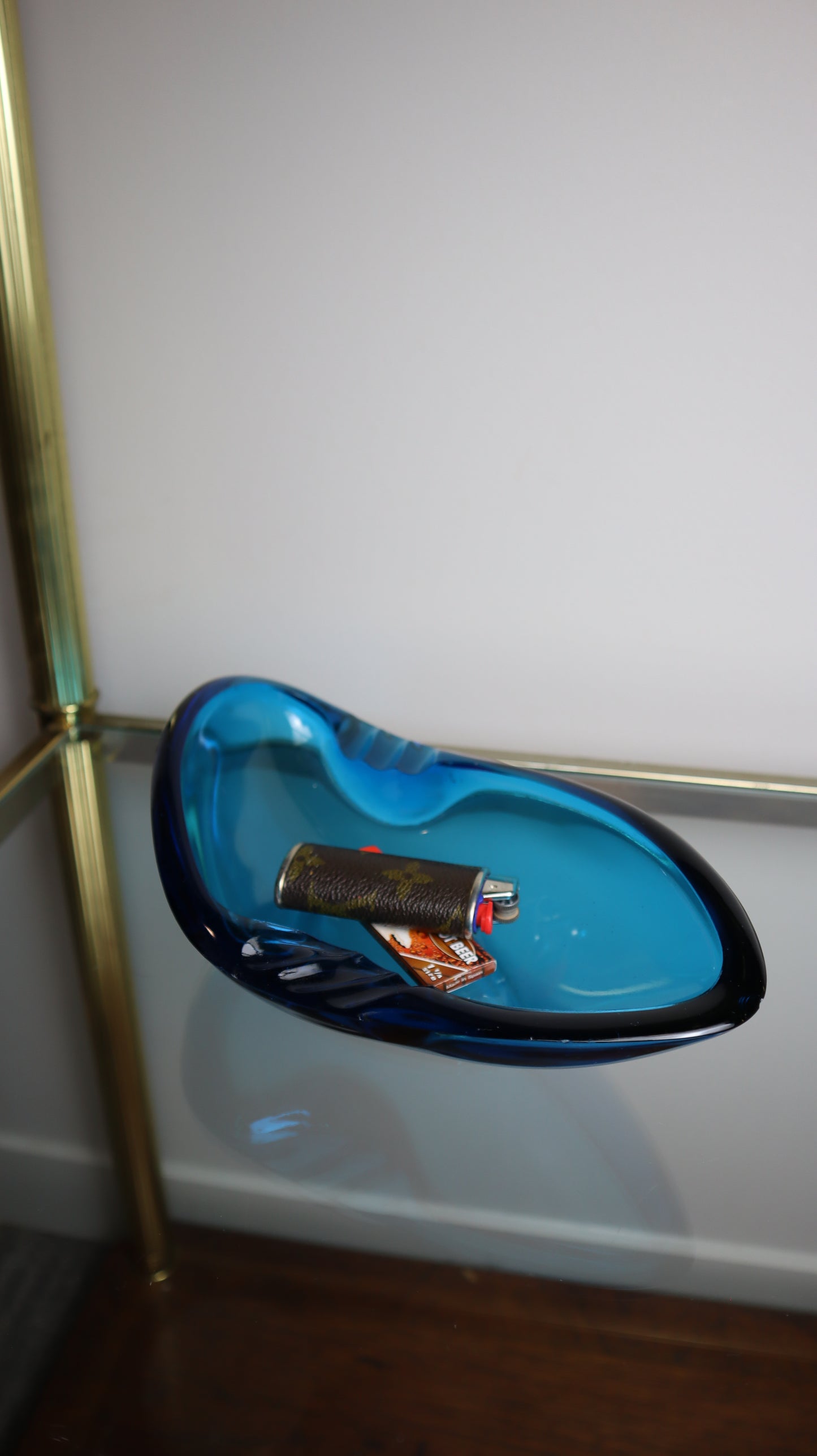 Large Blue Glass Vintage Ashtray