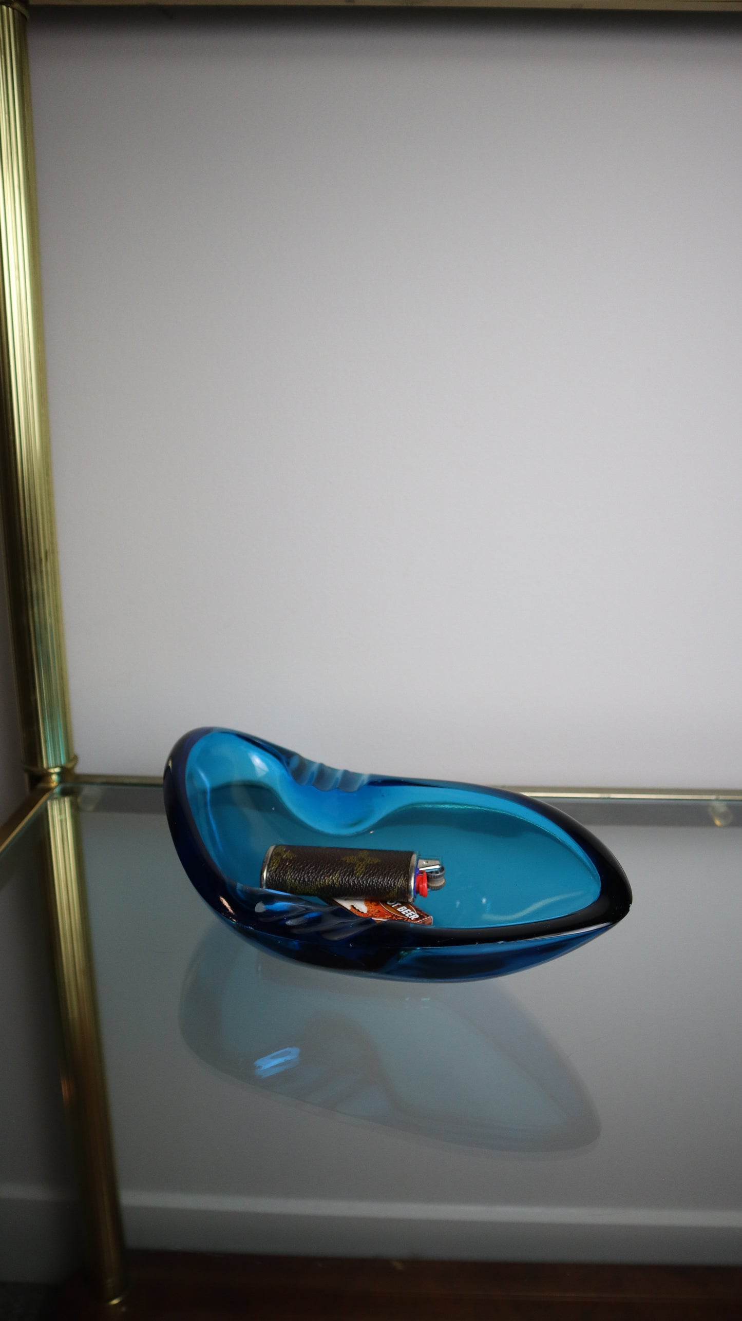Large Blue Glass Vintage Ashtray