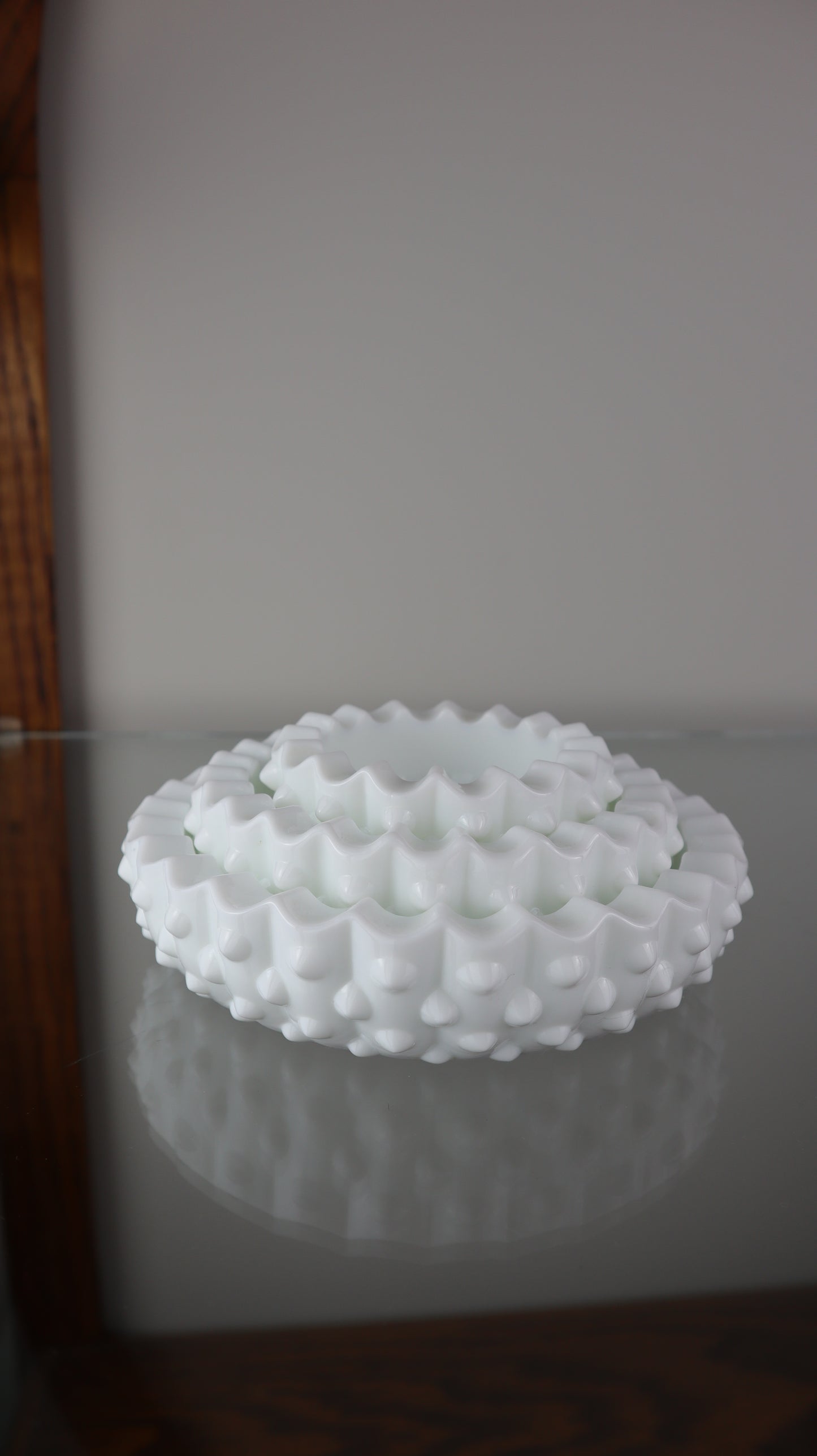 Fenton Set Of Three Nestink Milk Glass Hobnail Ashtray Set