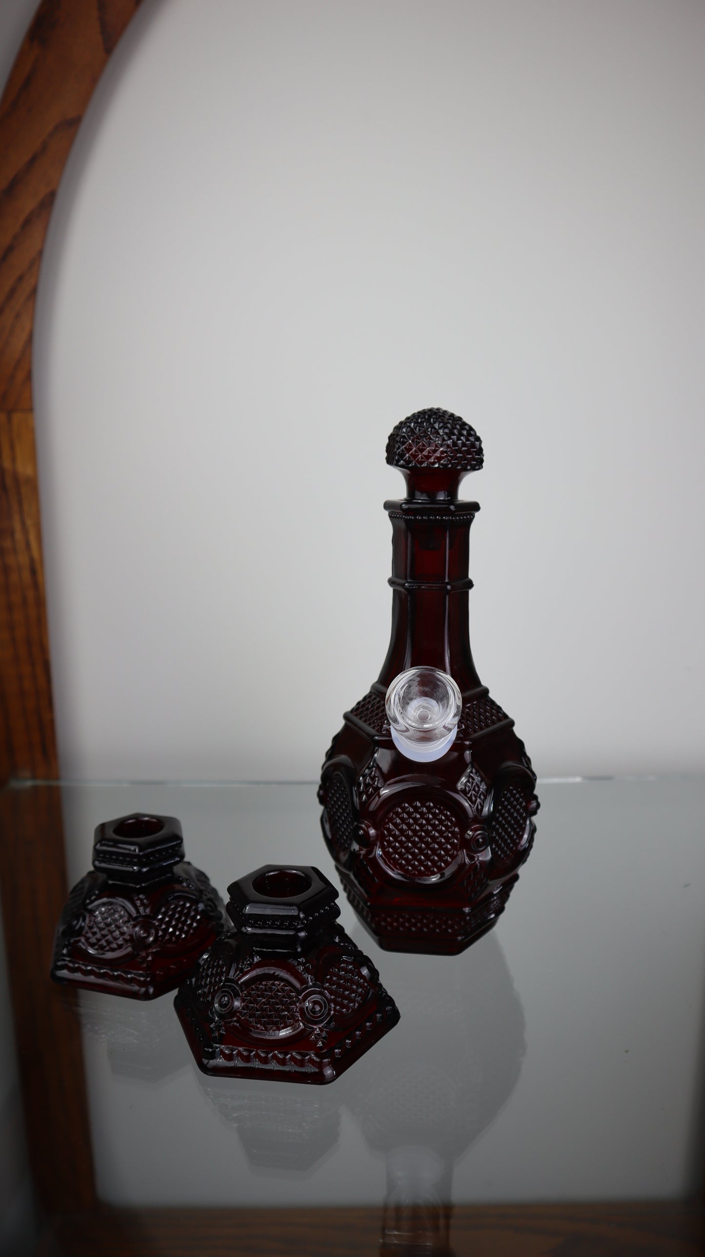 Avon Ruby Cape Cod Set With Matching Candle Holders