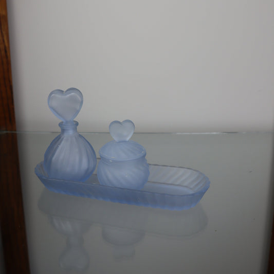 Frosted Blue Glass 3 Piece Set
