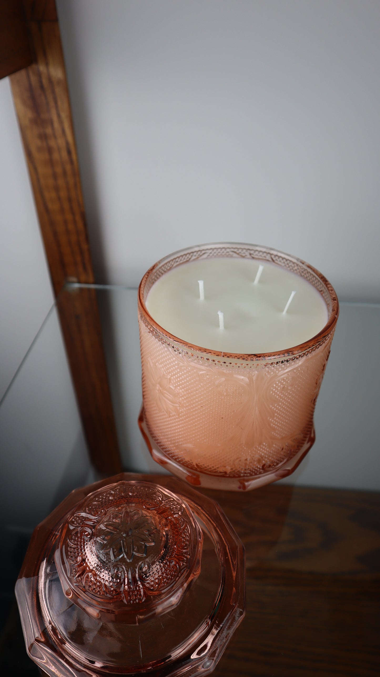 Pink Tiara Glass Canister 4 Wick Candle
