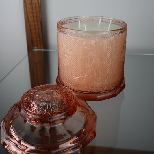 Pink Tiara Glass Canister 4 Wick Candle