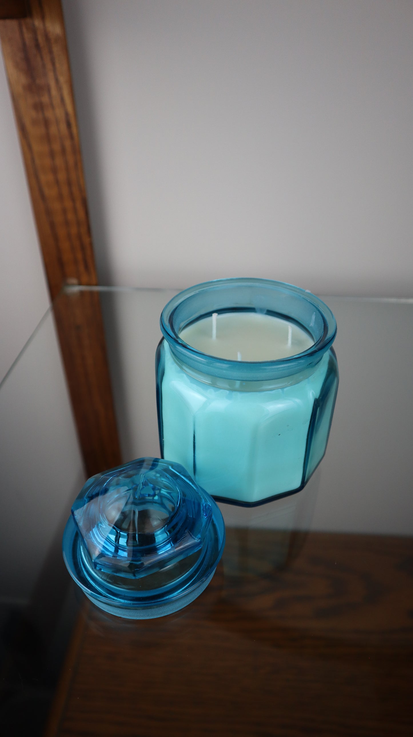 L.E Smith Blue Glass 3 Wick Candle
