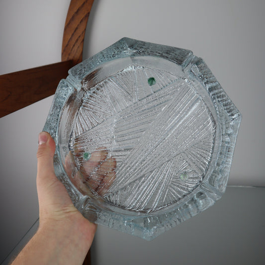 Large Clear Ice Block Blenko Ashtray