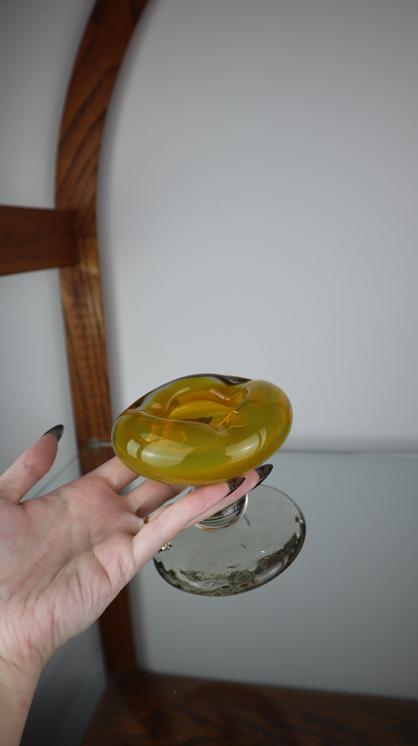 Vintage Glass Blown Pedestal Ashtray