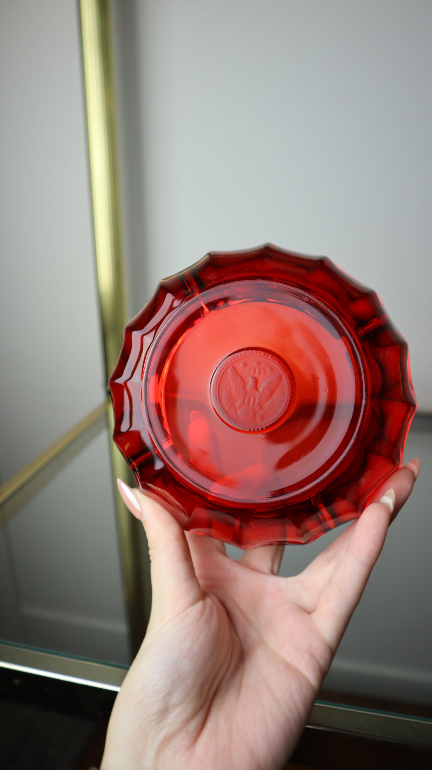MCM Ruby Red Fostoria Coin Glass Ashtray