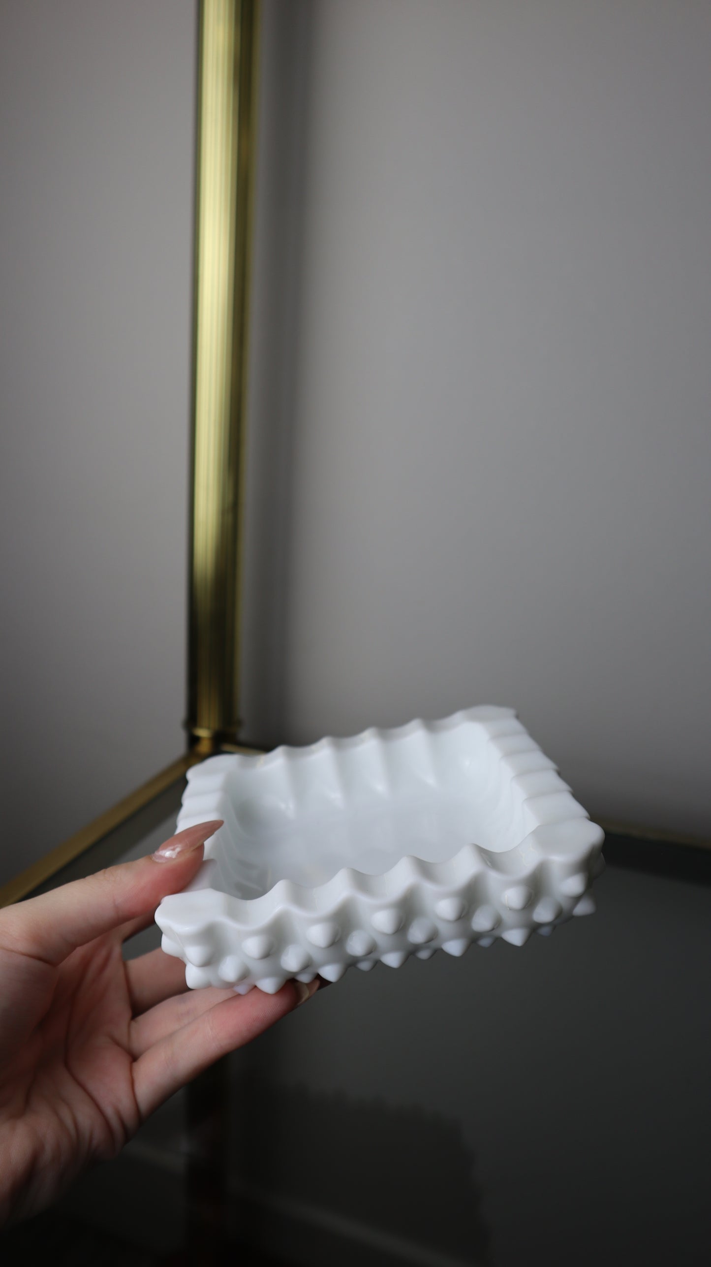 White Milk Glass Hobnail Pattern Ashtray