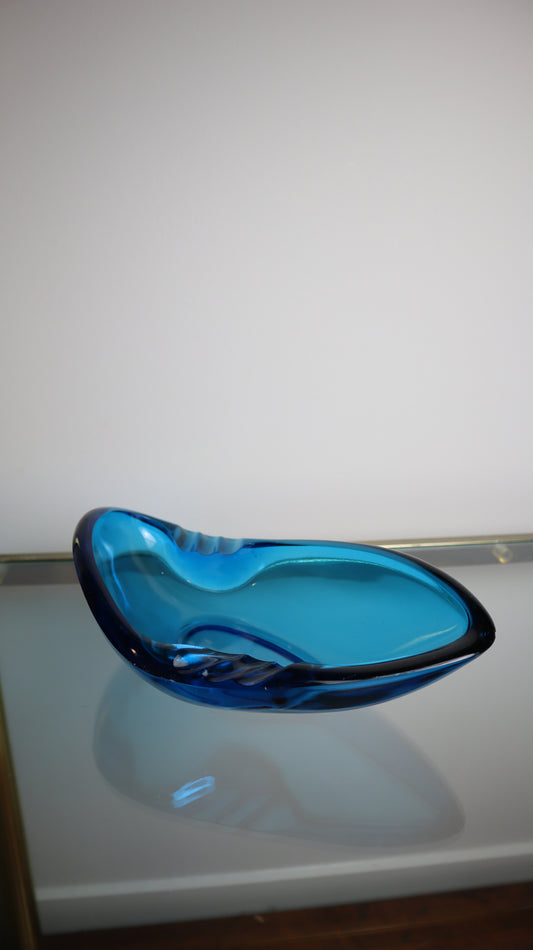 Large Blue Glass Vintage Ashtray