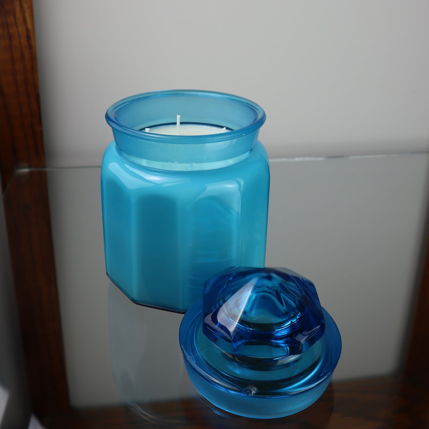 L.E Smith Blue Glass Candle