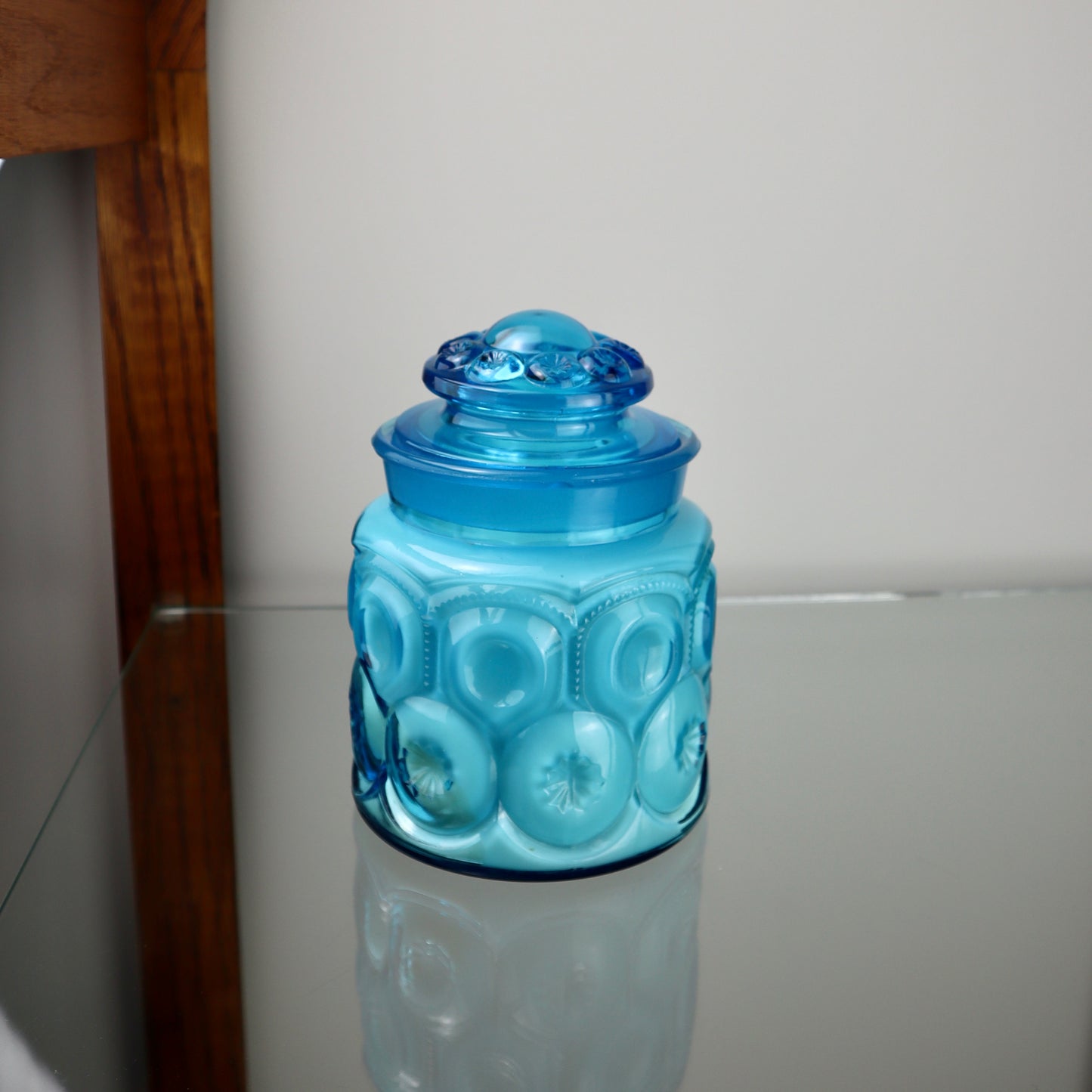 L.E Smith Moon & Stars Blue Glass Candle