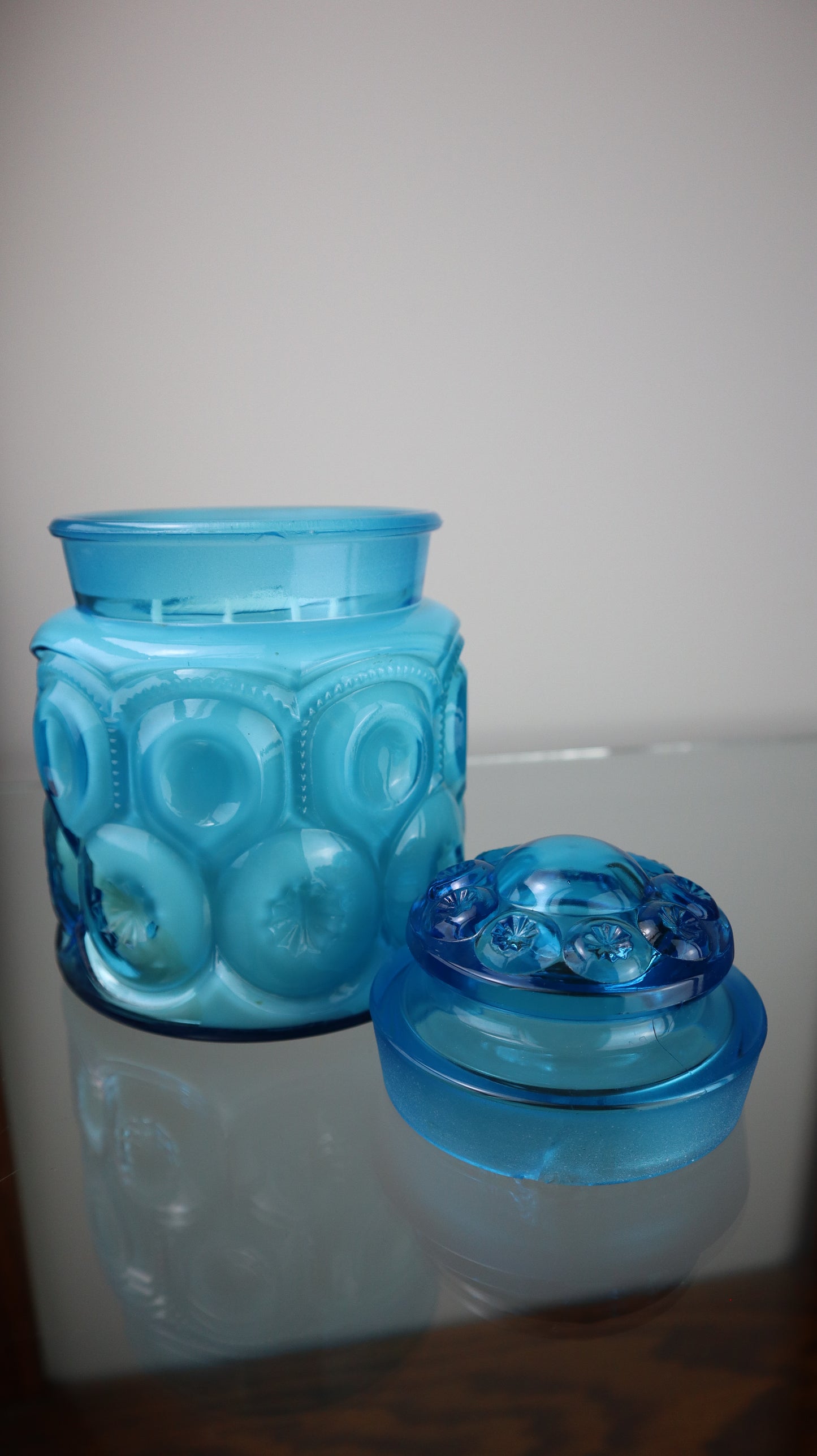 L.E Smith Moon & Stars Blue Glass Candle