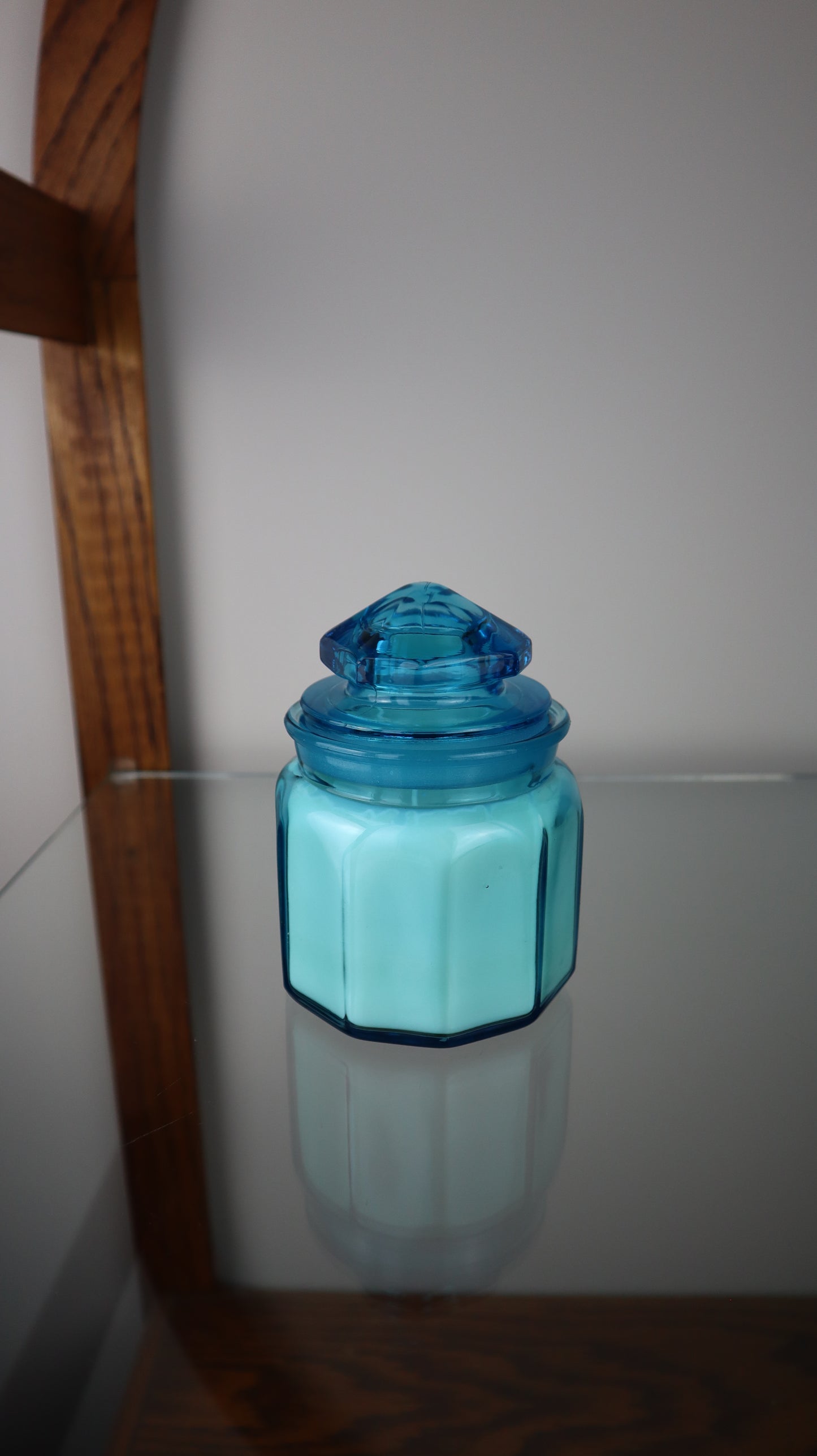L.E Smith Blue Glass 4 Wick Candle