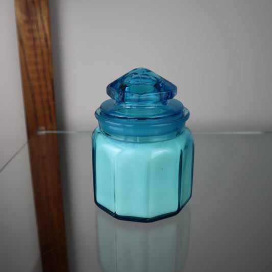L.E Smith Blue Glass 3 Wick Candle