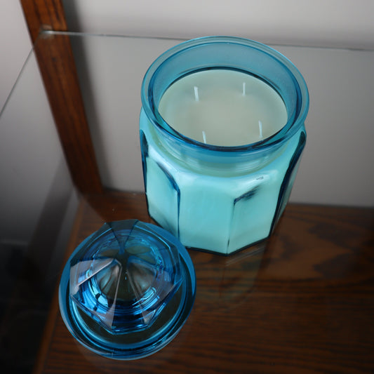 L.E Smith Blue Glass 4 Wick Candle