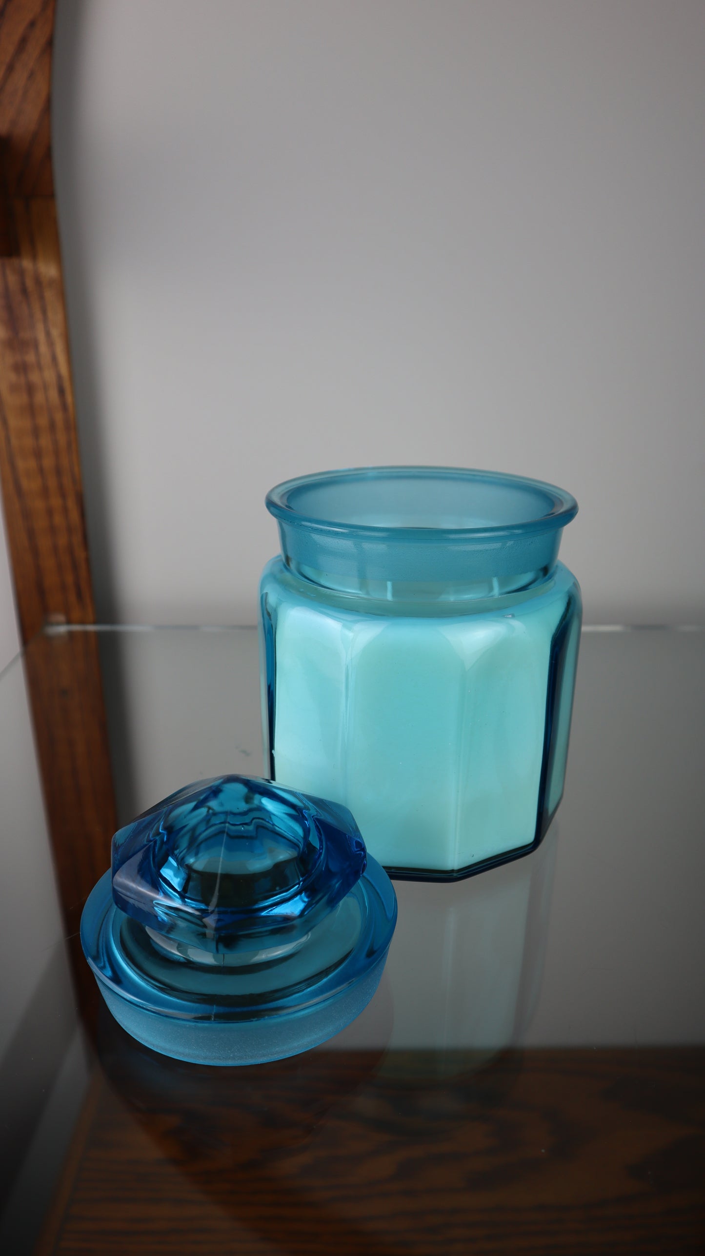 L.E Smith Blue Glass 4 Wick Candle