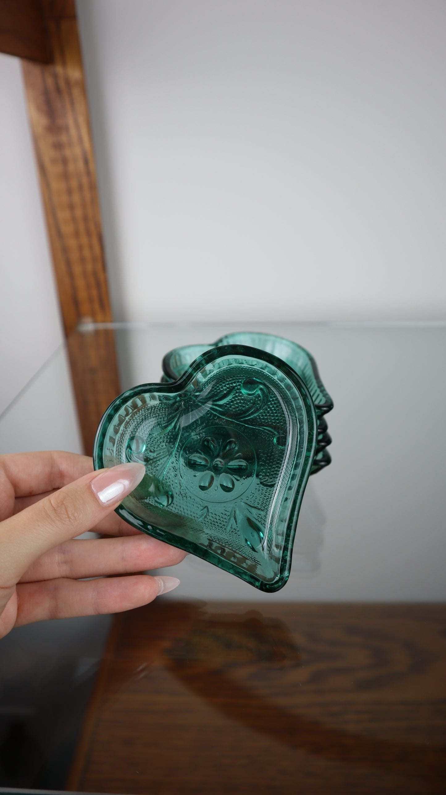 Set of 5 Tiara Green Heart Ashtrays