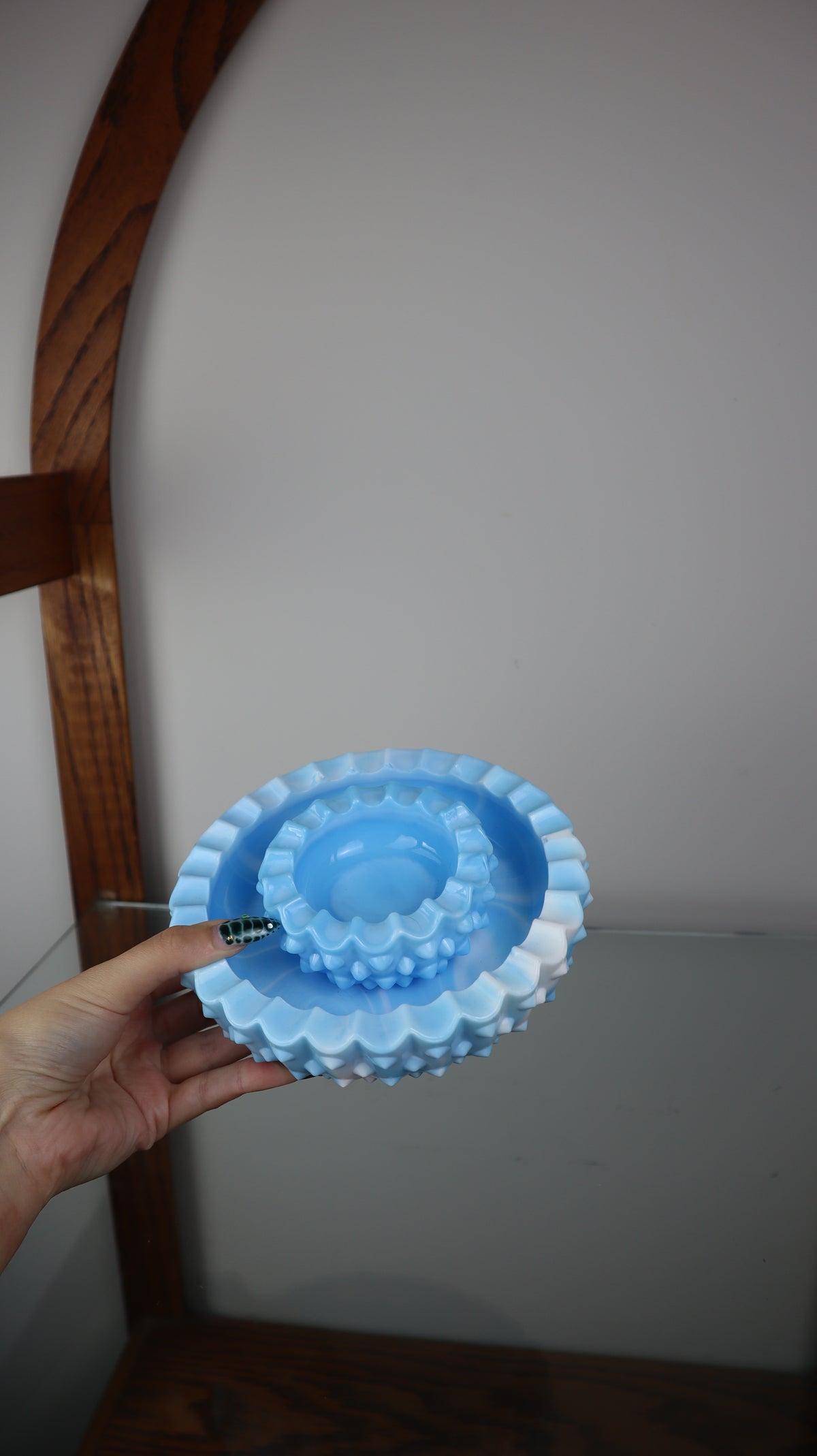Fenton Hobnail Blue Milk Glass Marble Ashtray set of 2