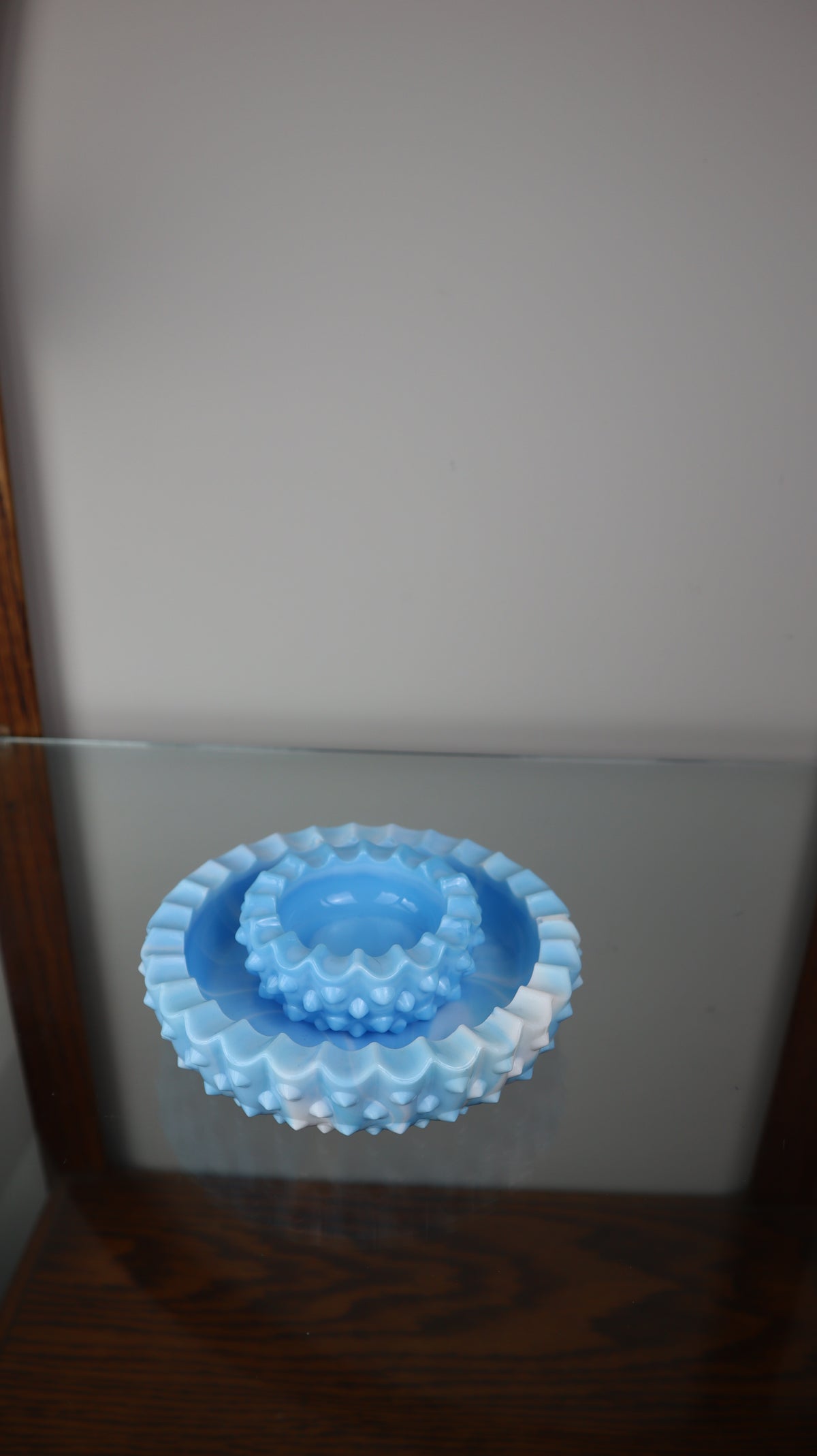 Fenton Hobnail Blue Milk Glass Marble Ashtray set of 2