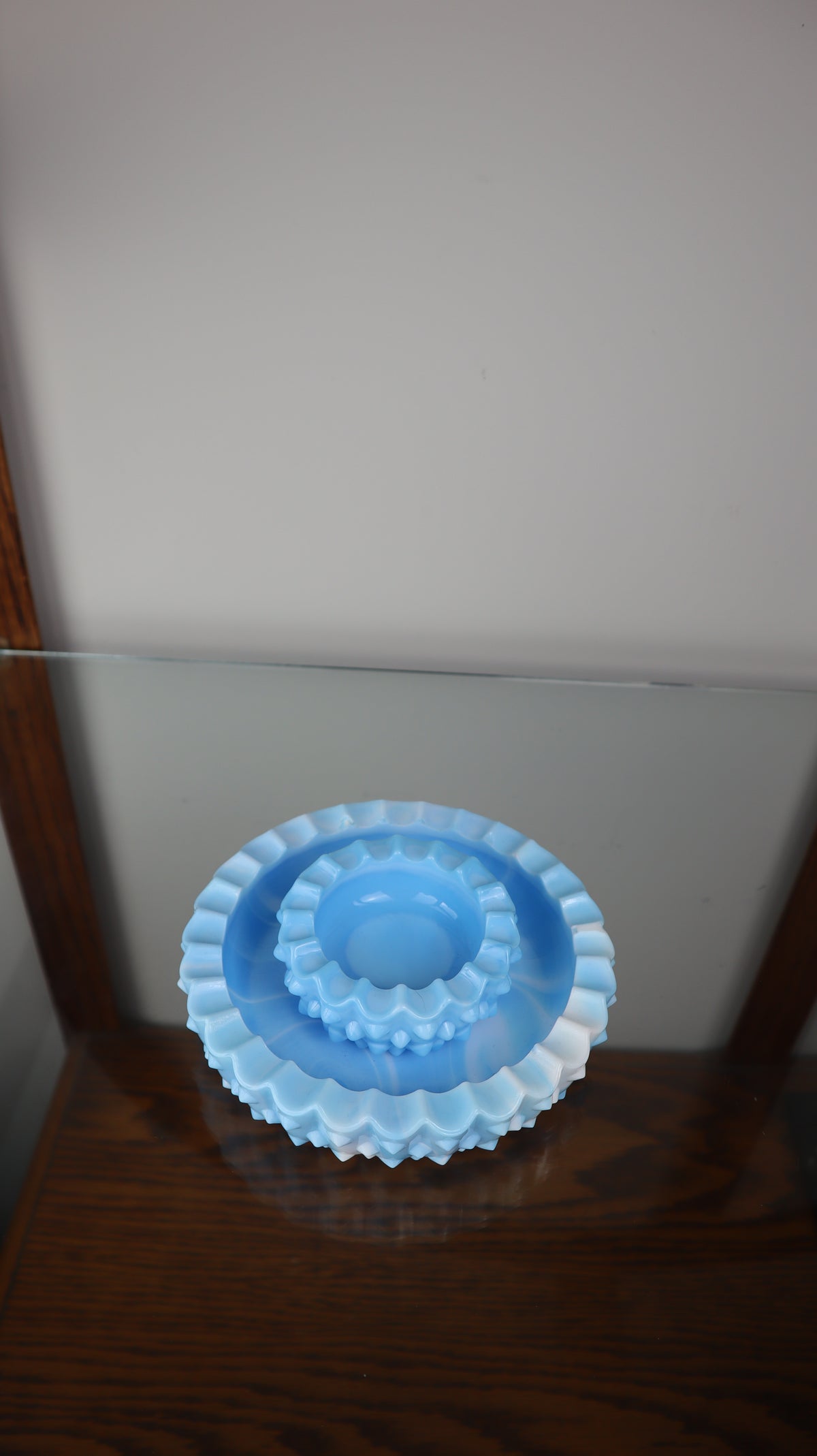 Fenton Hobnail Blue Milk Glass Marble Ashtray set of 2