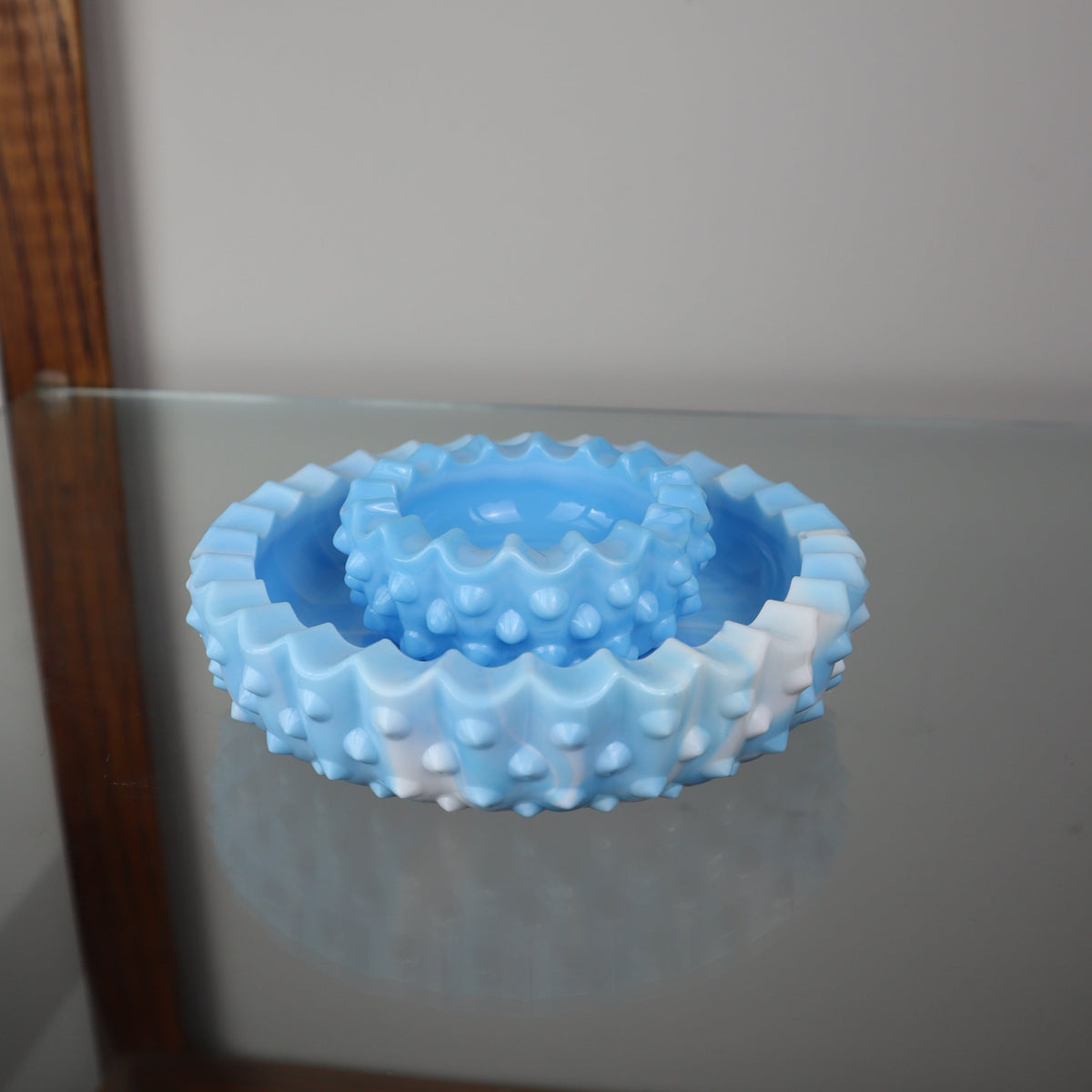 Fenton Hobnail Blue Milk Glass Marble Ashtray set of 2
