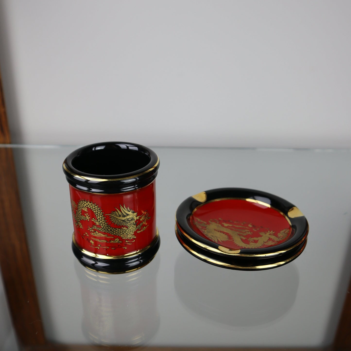 Vintage Dragon Ashtray Set