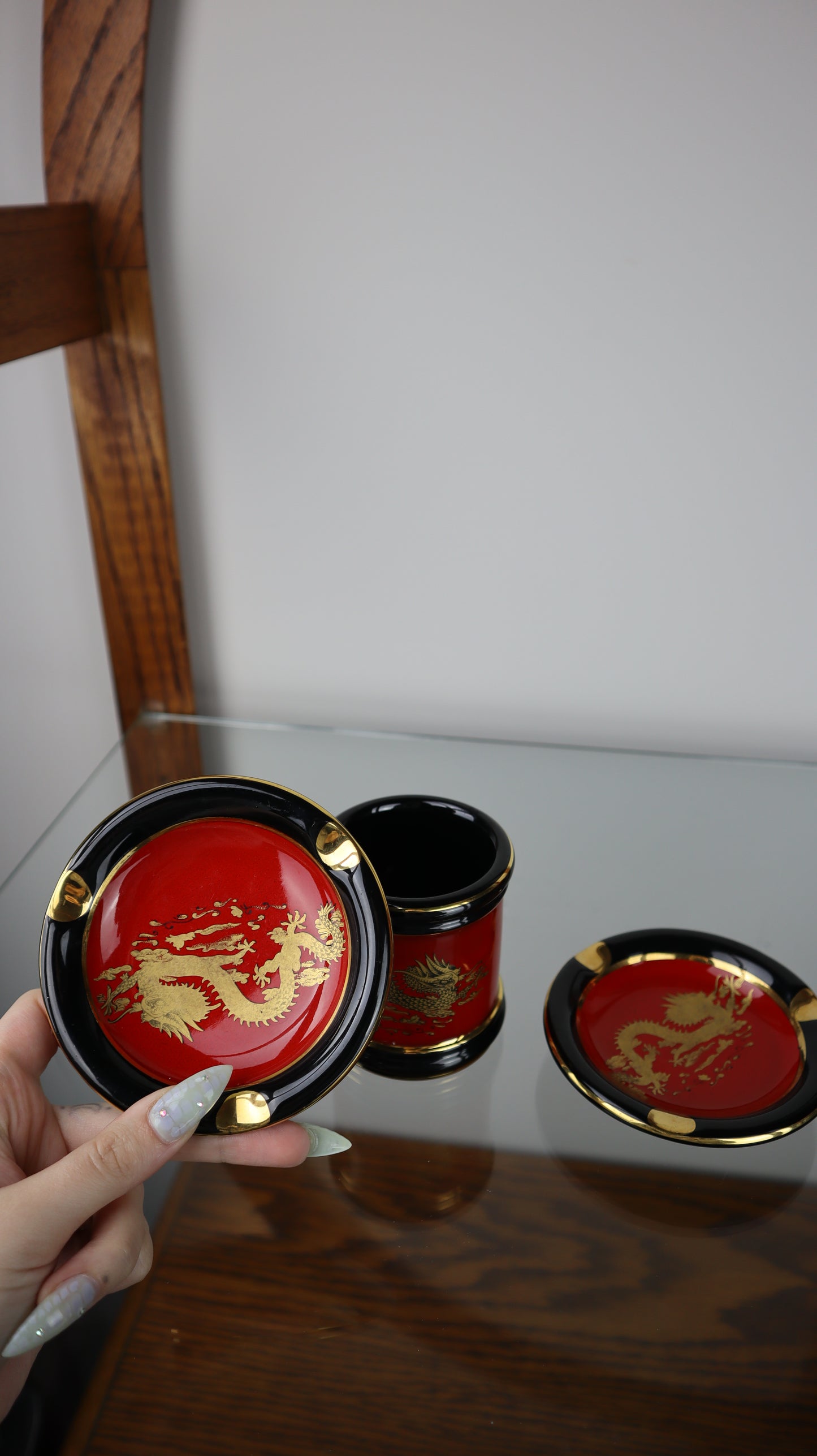 Vintage Dragon Ashtray Set