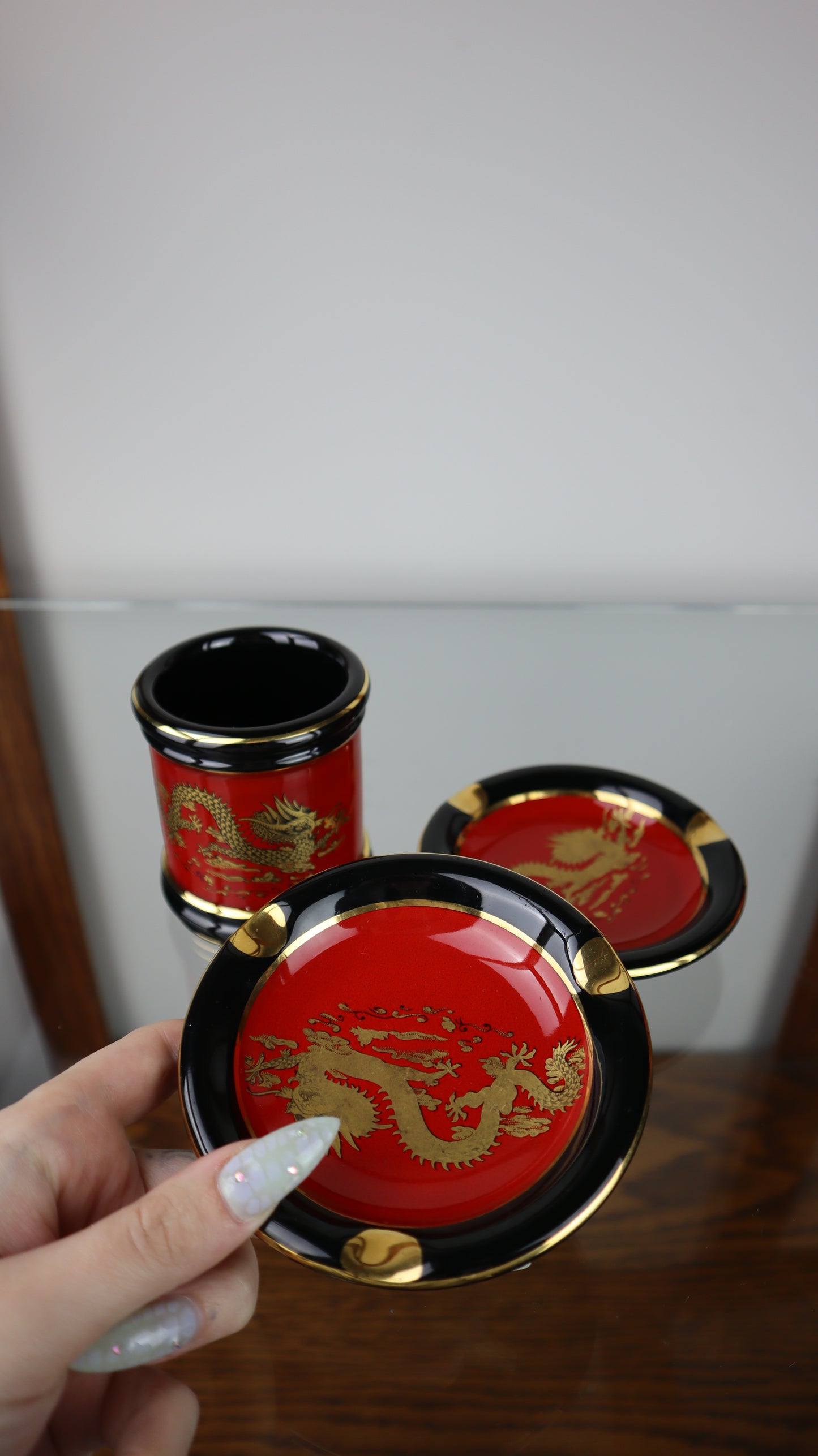 Vintage Dragon Ashtray Set